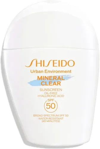 Shiseido Urban Environment Mineral Clear Sunscreen SPF 50 in its bottle