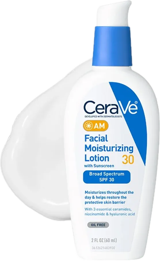 CeraVe AM Facial Moisturizing Lotion SPF 30 in its pump bottle